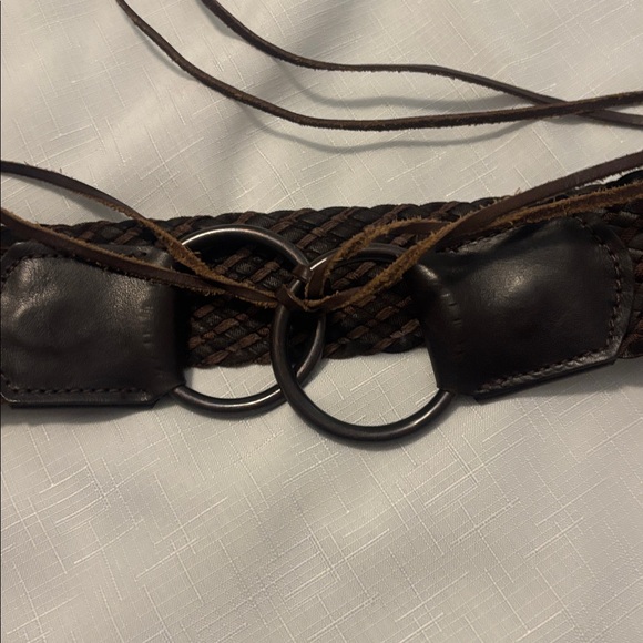 VTG Express Dark Brown Braided Leather Waist Belt SZ L  w/Metal Rings Boho Indie - Picture 11 of 11